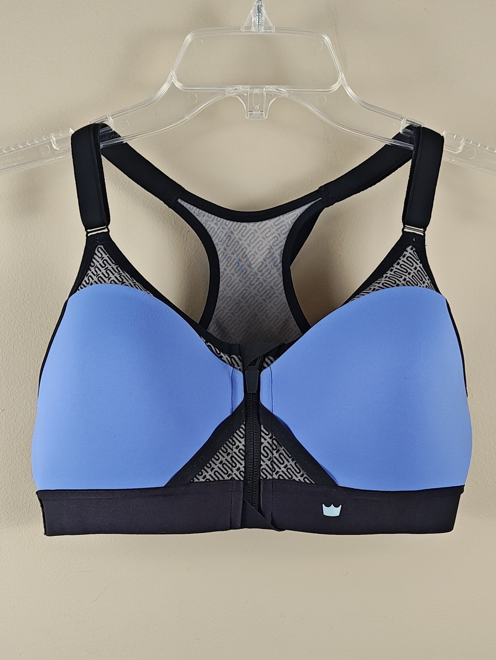 SHEFIT Light Blue and Black Front-Zip High-Impact Sports Bra